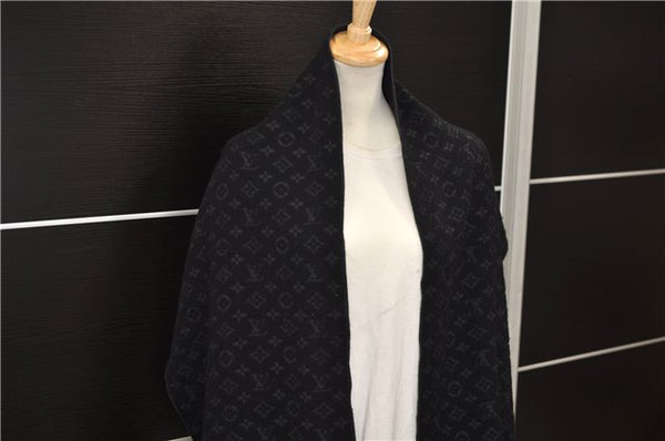 Authentic Louis Vuitton Echarpe Monogram Classic Muffler Wool M70520 Black 9599E