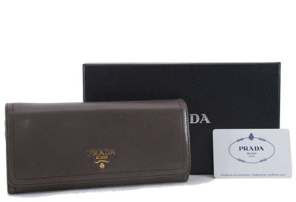 Authentic PRADA Soft Calf Leather Long Wallet Purse Brown 1M1132 Box 9600C