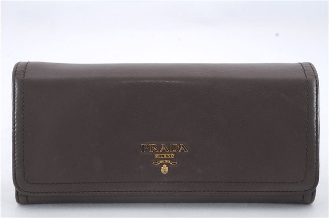 Authentic PRADA Soft Calf Leather Long Wallet Purse Brown 1M1132 Box 9600C