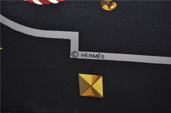 Authentic HERMES Carre 90 Scarf Key Tassel Motif Silk Black 9601D