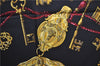 Authentic HERMES Carre 90 Scarf Key Tassel Motif Silk Black 9601D