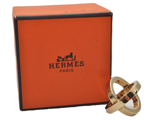 Authentic HERMES Scarf Ring Cosmos Bijouterie Fantaisie Gold Tone Box 9601E