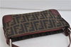 Authentic FENDI Zucca Shoulder Bag Purse Canvas Leather Brown Bordeaux 9602C