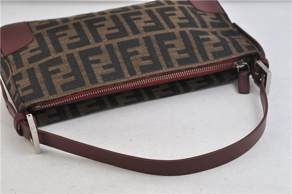 Authentic FENDI Zucca Shoulder Bag Purse Canvas Leather Brown Bordeaux 9602C