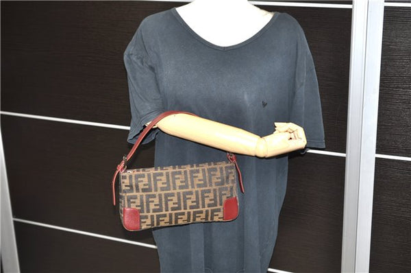 Authentic FENDI Zucca Shoulder Bag Purse Canvas Leather Brown Bordeaux 9602C