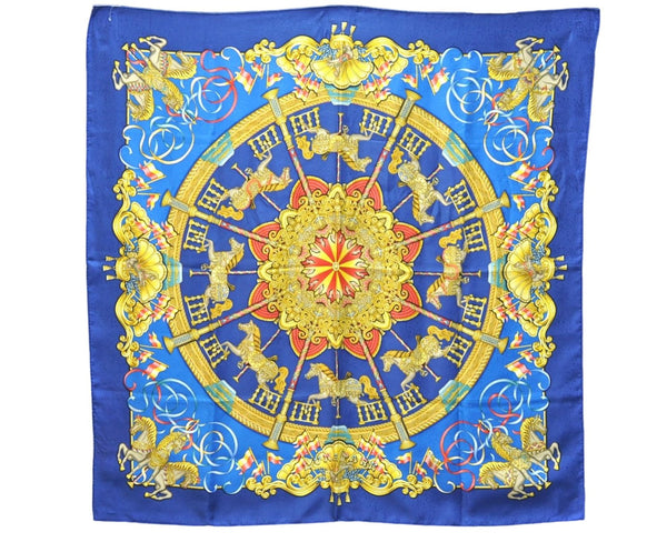 Authentic HERMES Carre 90 Scarf "LUNA PARK" Silk Blue 9603D