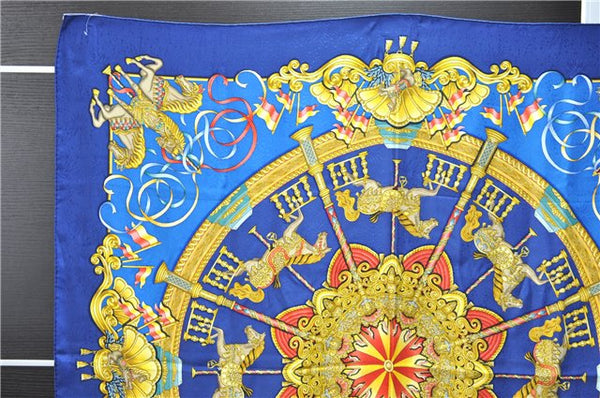 Authentic HERMES Carre 90 Scarf "LUNA PARK" Silk Blue 9603D