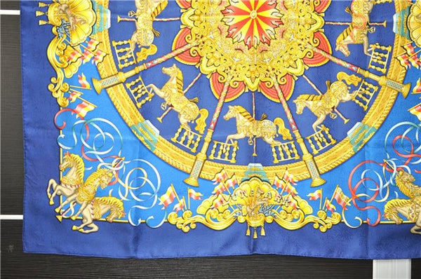 Authentic HERMES Carre 90 Scarf "LUNA PARK" Silk Blue 9603D