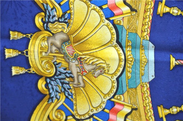 Authentic HERMES Carre 90 Scarf "LUNA PARK" Silk Blue 9603D