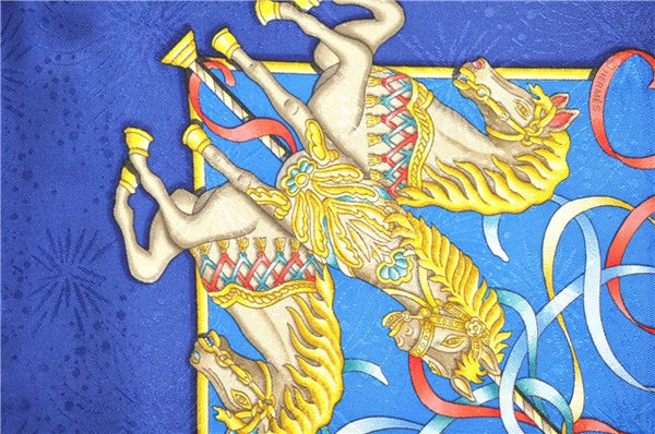 Authentic HERMES Carre 90 Scarf "LUNA PARK" Silk Blue 9603D