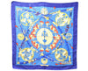 Authentic HERMES Carre 90 Scarf "DAIMYO" Silk Blue 9605D