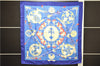 Authentic HERMES Carre 90 Scarf "DAIMYO" Silk Blue 9605D