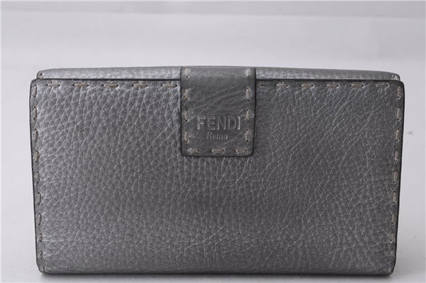 Authentic FENDI Selleria Vintage Long Wallet Purse Leather Silver Box 9605E