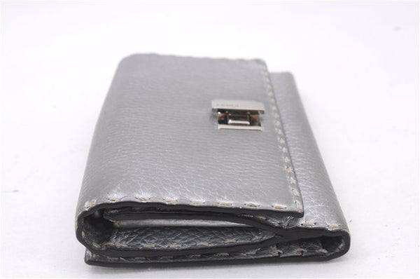 Authentic FENDI Selleria Vintage Long Wallet Purse Leather Silver Box 9605E