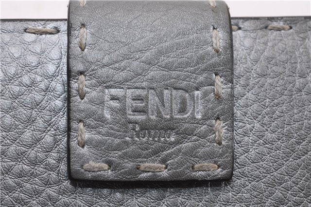 Authentic FENDI Selleria Vintage Long Wallet Purse Leather Silver Box 9605E