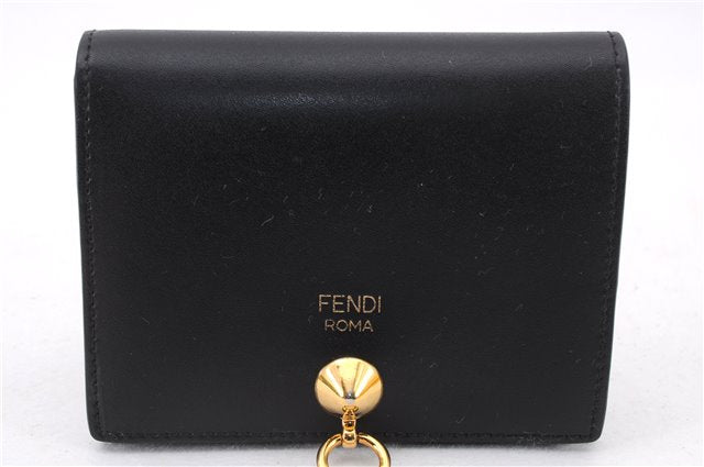 Authentic FENDI By The Way Bifold Mini Wallet Purse Leather Black Box 9606E