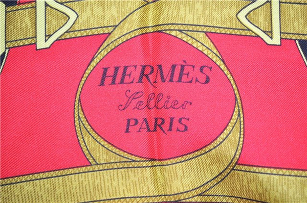 Authentic HERMES Carre 90 Scarf "EPERON D'OR" Silk Red 9610D