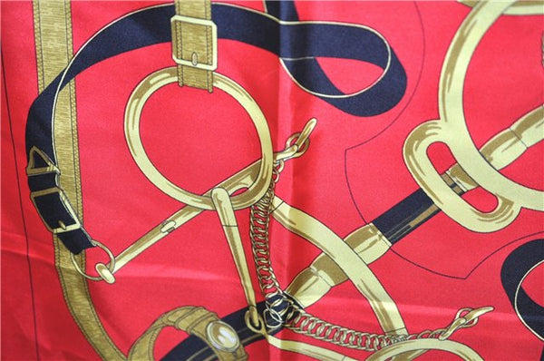 Authentic HERMES Carre 90 Scarf "EPERON D'OR" Silk Red 9610D