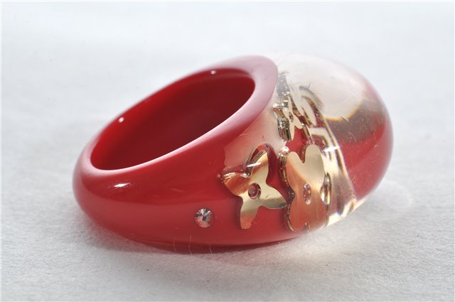Authentic Louis Vuitton Berg Uncle John Ring Size 7 Red Clear M65776 LV 9610E