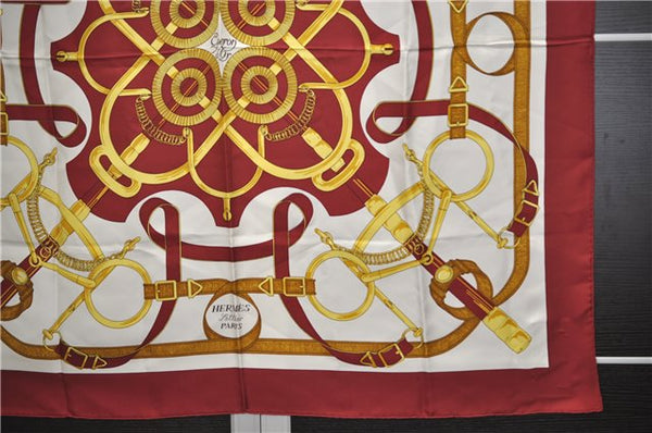 Authentic HERMES Carre 90 Scarf "Eperon d'or" Silk Bordeaux Red 9614D