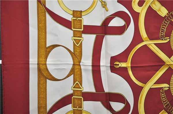 Authentic HERMES Carre 90 Scarf "Eperon d'or" Silk Bordeaux Red 9614D