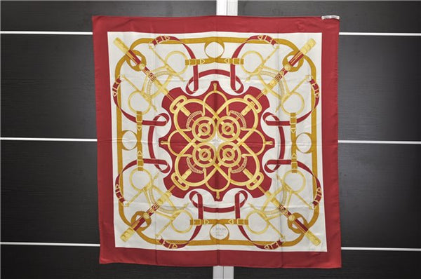 Authentic HERMES Carre 90 Scarf "Eperon d'or" Silk Bordeaux Red 9614D