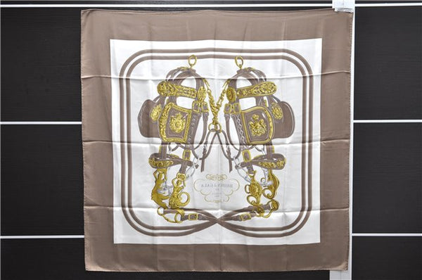 Authentic HERMES Carre 90 Scarf "BRIDES de GALA par" Silk Brown 9615D