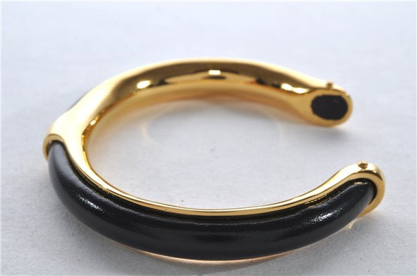 Authentic HERMES Vintage Leather Combination Bangle Bracelet Gold Black 9616E