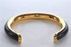 Authentic HERMES Vintage Leather Combination Bangle Bracelet Gold Black 9616E