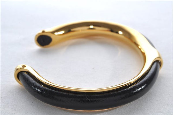 Authentic HERMES Vintage Leather Combination Bangle Bracelet Gold Black 9616E