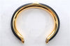 Authentic HERMES Vintage Leather Combination Bangle Bracelet Gold Black 9616E