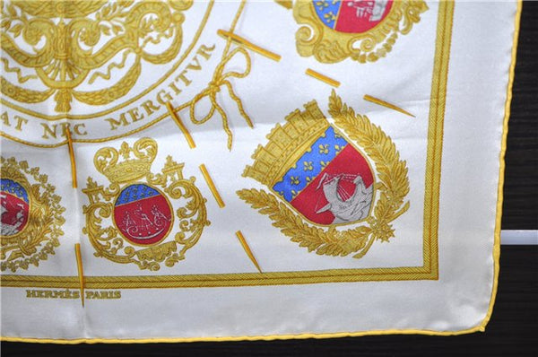 HERMES Petit Carre 40 Scarf Handkerchief "LES ARMES DE PARIS" Silk Yellow 9617D