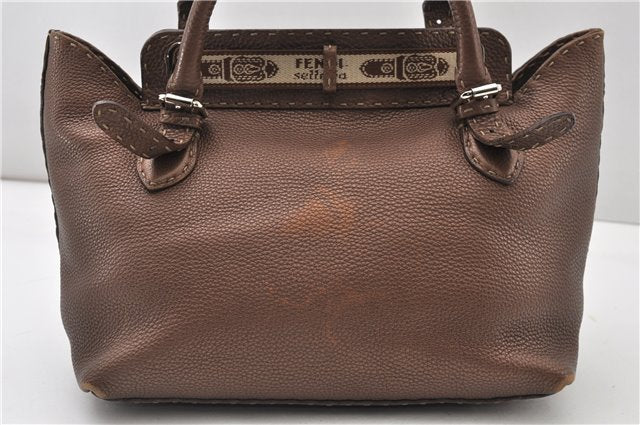Authentic FENDI Selleria Villa Borghese Hand Tote Bag Purse Leather Brown 9619F