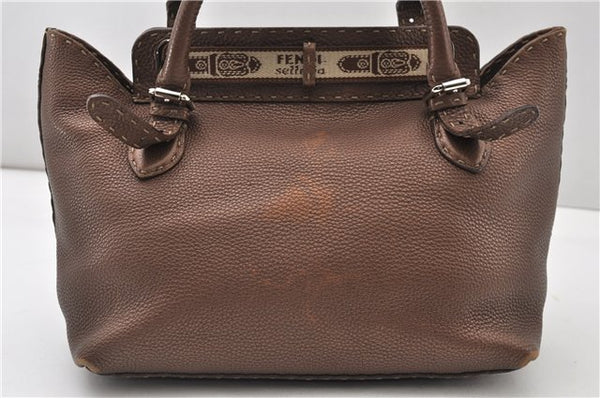 Authentic FENDI Selleria Villa Borghese Hand Tote Bag Purse Leather Brown 9619F