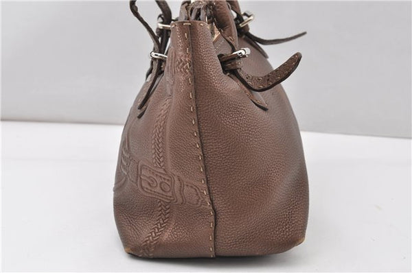 Authentic FENDI Selleria Villa Borghese Hand Tote Bag Purse Leather Brown 9619F