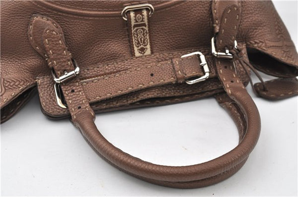 Authentic FENDI Selleria Villa Borghese Hand Tote Bag Purse Leather Brown 9619F