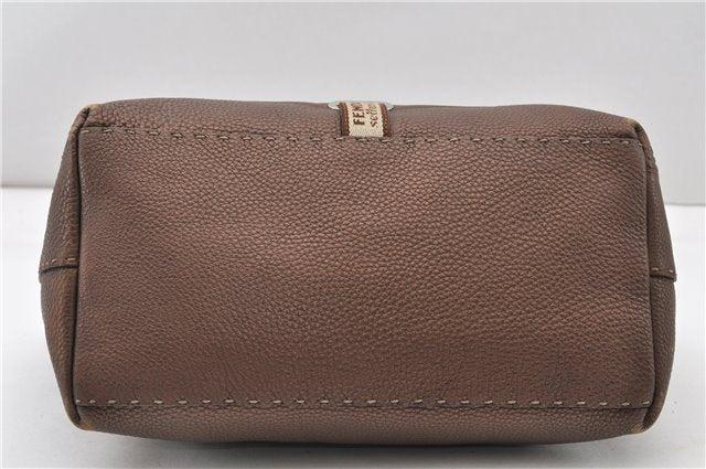 Authentic FENDI Selleria Villa Borghese Hand Tote Bag Purse Leather Brown 9619F