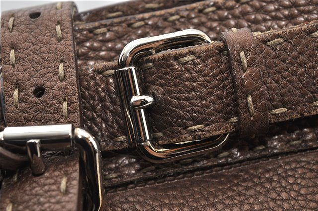 Authentic FENDI Selleria Villa Borghese Hand Tote Bag Purse Leather Brown 9619F