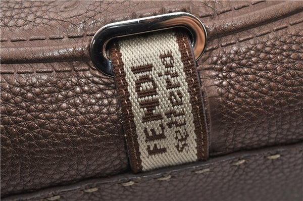 Authentic FENDI Selleria Villa Borghese Hand Tote Bag Purse Leather Brown 9619F