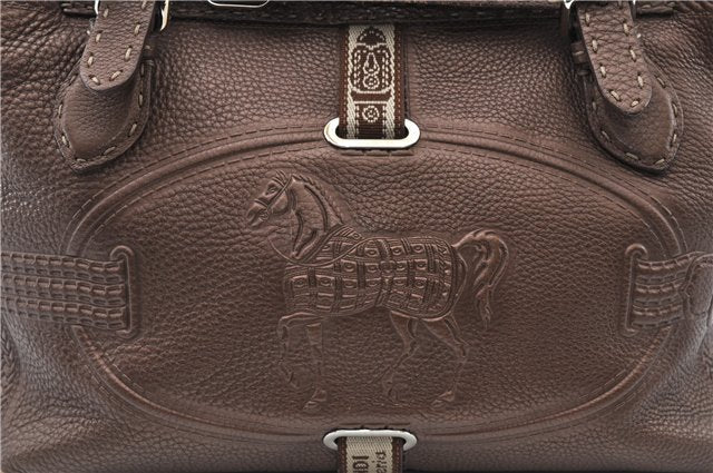 Authentic FENDI Selleria Villa Borghese Hand Tote Bag Purse Leather Brown 9619F