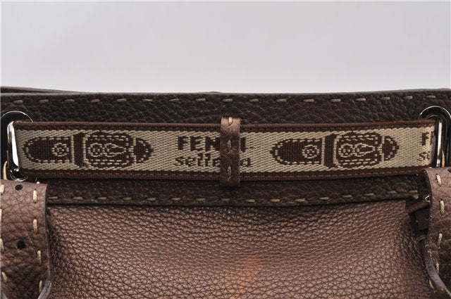 Authentic FENDI Selleria Villa Borghese Hand Tote Bag Purse Leather Brown 9619F