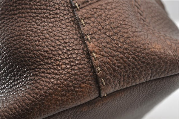 Authentic FENDI Selleria Villa Borghese Hand Tote Bag Purse Leather Brown 9619F