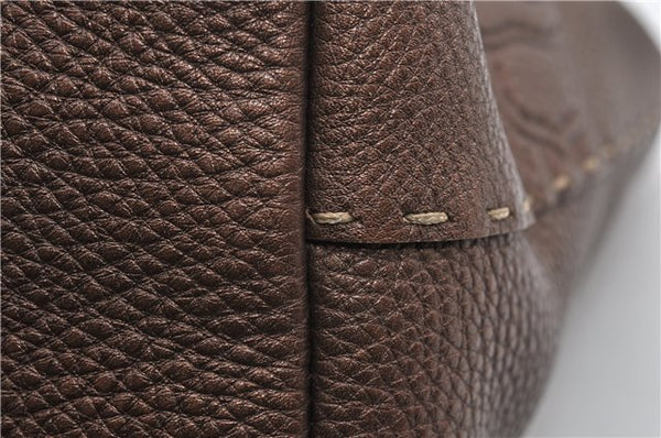 Authentic FENDI Selleria Villa Borghese Hand Tote Bag Purse Leather Brown 9619F