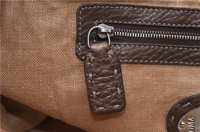Authentic FENDI Selleria Villa Borghese Hand Tote Bag Purse Leather Brown 9619F