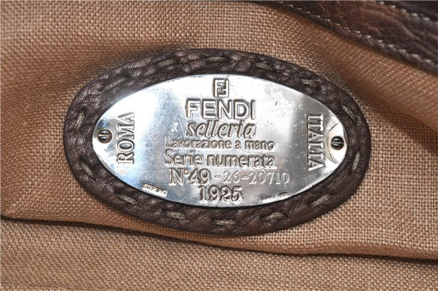 Authentic FENDI Selleria Villa Borghese Hand Tote Bag Purse Leather Brown 9619F