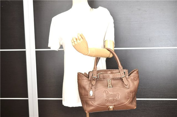 Authentic FENDI Selleria Villa Borghese Hand Tote Bag Purse Leather Brown 9619F