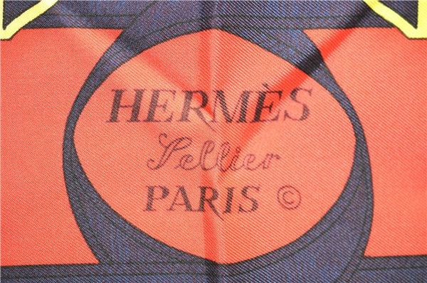 Authentic HERMES Carre 90 Scarf "Eperon d'or" Silk Navy 9621D