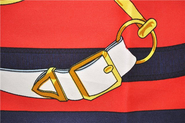 Authentic HERMES Carre 90 Scarf "Eperon d'or" Silk Navy 9621D