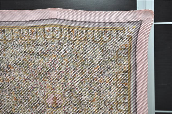 Authentic HERMES Pleats Scarf "LES JARDINS D'ARMENIE" Silk Pink 9624D