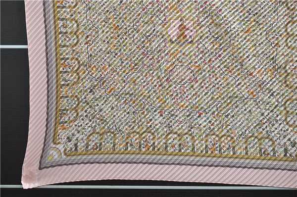 Authentic HERMES Pleats Scarf "LES JARDINS D'ARMENIE" Silk Pink 9624D